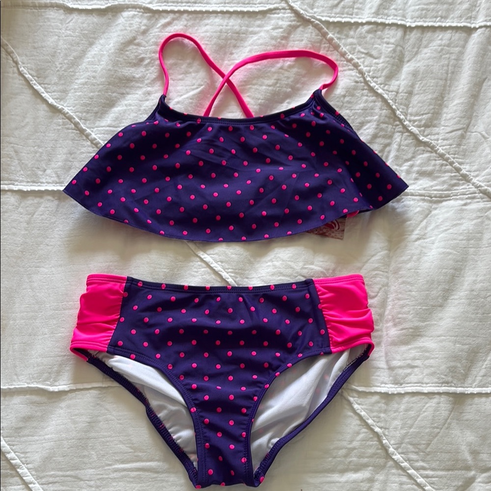 Girls Kanu Surf Purple and Pink Polka Dot Bikini Set NWT